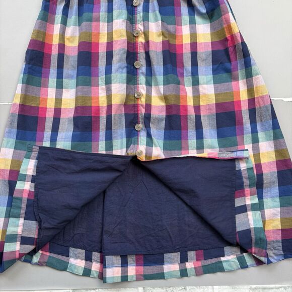 J. CREW Women 2 Mixed Madras Plaid Button-Up Picnic Midi Dress V-Neck Pockets - Picture 12 of 15